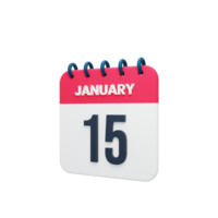 ícone de calendário realista de janeiro ilustração 3d data 15 de janeiro png