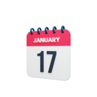 ícone de calendário realista de janeiro ilustração 3d data 17 de janeiro png