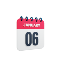 January Realistic Calendar Icon 3D Illustration Date January 06 png
