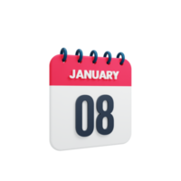 januari realistisk kalender ikon 3d illustration datum januari 08 png