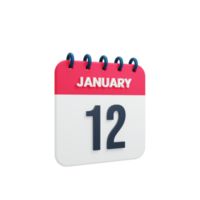 January Realistic Calendar Icon 3D Illustration Date January 12 png