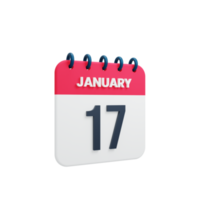 ícone de calendário realista de janeiro ilustração 3d data 17 de janeiro png