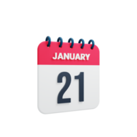 januar realistisches kalendersymbol 3d-illustration datum 21. januar png