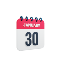 ícone de calendário realista de janeiro ilustração 3d data 30 de janeiro png