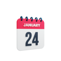 January Realistic Calendar Icon 3D Illustration Date January 24 png