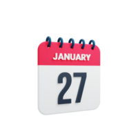 January Realistic Calendar Icon 3D Illustration Date January 27 png