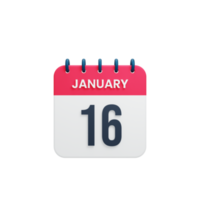 January Realistic Calendar Icon 3D Illustration Date January 16 png