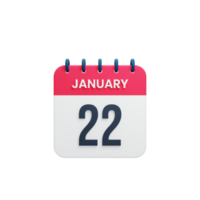 januari realistisk kalender ikon 3d illustration datum januari 22 png