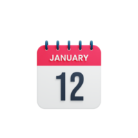 januari realistisk kalender ikon 3d illustration datum januari 12 png