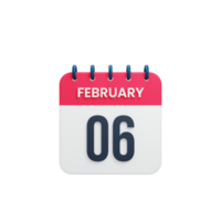 February Realistic Calendar Icon 3D Illustration Date February 06 png