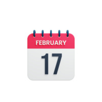 icono de calendario realista de febrero ilustración 3d fecha 17 de febrero png
