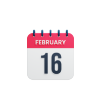 February Realistic Calendar Icon 3D Illustration Date February 16 png