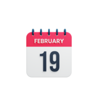 February Realistic Calendar Icon 3D Illustration Date February 19 png