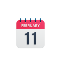 februari realistisk kalender ikon 3d illustration datum februari 11 png