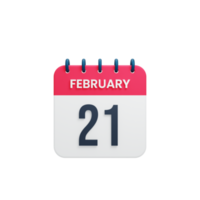 febbraio realistico calendario icona 3d illustrazione Data febbraio 21 png