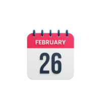 February Realistic Calendar Icon 3D Illustration Date February 26 png