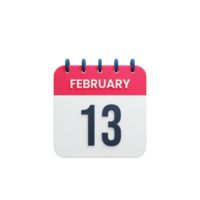 februari realistisk kalender ikon 3d illustration datum februari 13 png