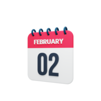 febrero realista calendario icono 3d ilustración fecha febrero 02 png