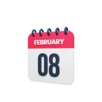 February Realistic Calendar Icon 3D Illustration Date February 08 png