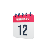 February Realistic Calendar Icon 3D Illustration Date February 12 png