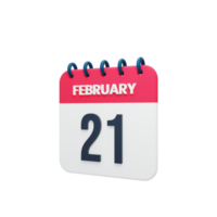 februari realistisk kalender ikon 3d illustration datum februari 21 png