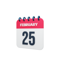 February Realistic Calendar Icon 3D Illustration Date February 25 png