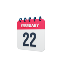 februari realistisk kalender ikon 3d illustration datum februari 22 png