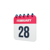 February Realistic Calendar Icon 3D Illustration Date February 28 png