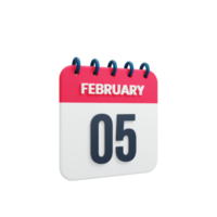 February Realistic Calendar Icon 3D Illustration Date February 05 png