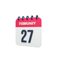 February Realistic Calendar Icon 3D Illustration Date February 27 png