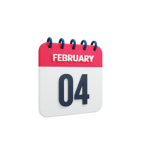 February Realistic Calendar Icon 3D Illustration Date February 04 png