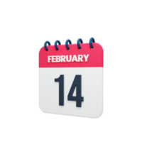 febbraio realistico calendario icona 3d illustrazione Data febbraio 14 png
