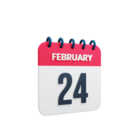 ícone de calendário realista de fevereiro ilustração 3d data 24 de fevereiro png