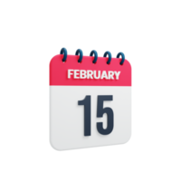 February Realistic Calendar Icon 3D Illustration Date February 15 png