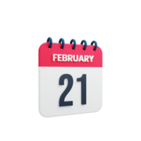 febbraio realistico calendario icona 3d illustrazione Data febbraio 21 png