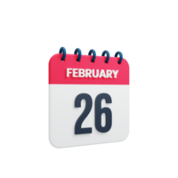 februari realistisk kalender ikon 3d illustration datum februari 26 png