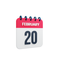 February Realistic Calendar Icon 3D Illustration Date February 20 png