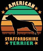 diseño de camiseta de puesta de sol vintage retro de american staffordshire terrier vector