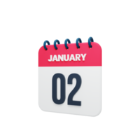 januari realistisk kalender ikon 3d illustration datum januari 02 png