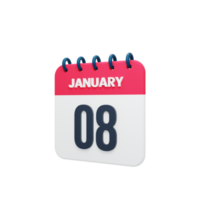 januar realistisches kalendersymbol 3d-illustration datum januar 08 png