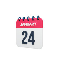 January Realistic Calendar Icon 3D Illustration Date January 24 png