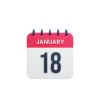 januari realistisk kalender ikon 3d illustration datum januari 18 png