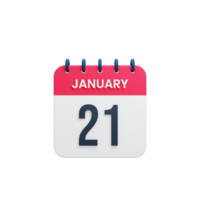 ícone de calendário realista de janeiro ilustração 3d data 21 de janeiro png