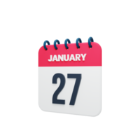 ícone de calendário realista de janeiro ilustração 3d data 27 de janeiro png