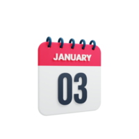 January Realistic Calendar Icon 3D Illustration Date January 03 png