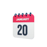 enero realista calendario icono 3d ilustración fecha enero 20 png