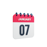 January Realistic Calendar Icon 3D Illustration Date January 07 png