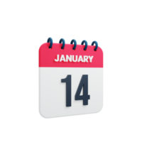 gennaio realistico calendario icona 3d illustrazione Data gennaio 14 png