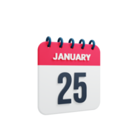 January Realistic Calendar Icon 3D Illustration Date January 25 png