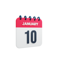 januar realistisches kalendersymbol 3d-illustration datum 10. januar png